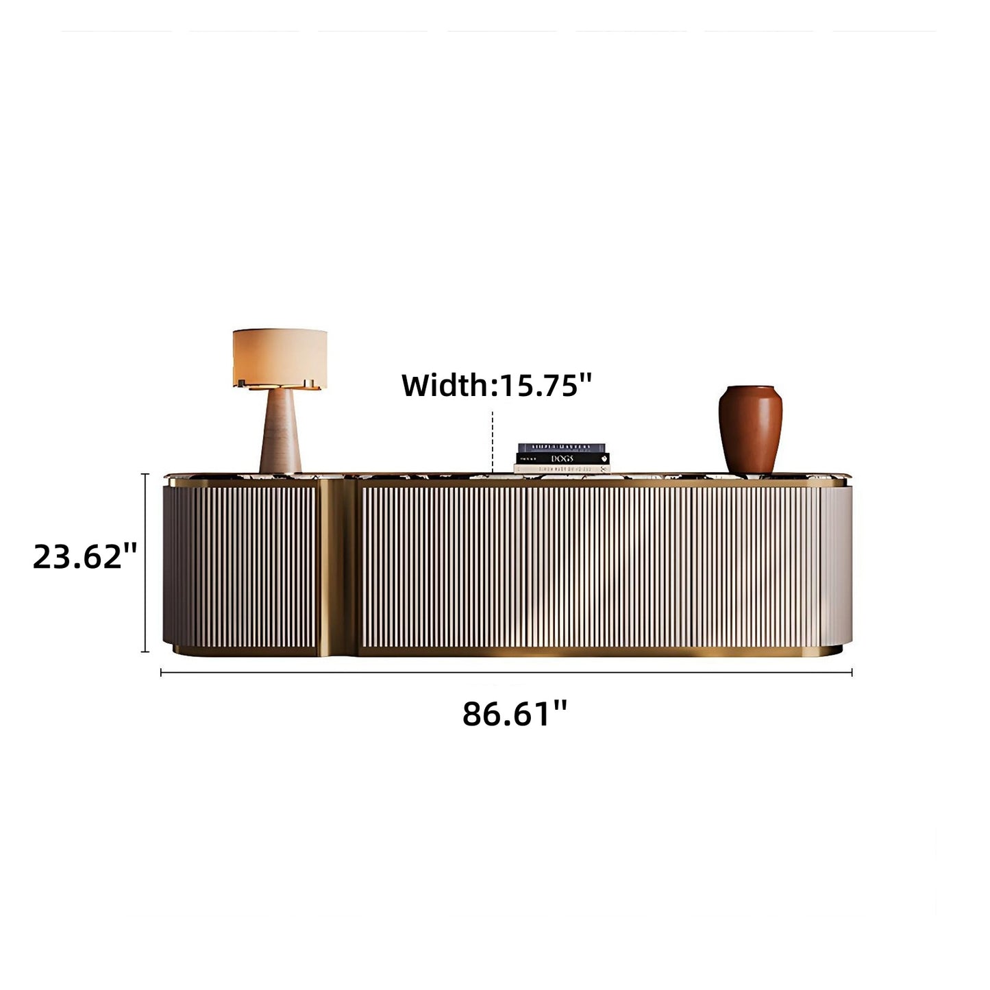 79''-87'' Marble Countertop TV Stand,Solid Wood Entertainment Center TV Console
