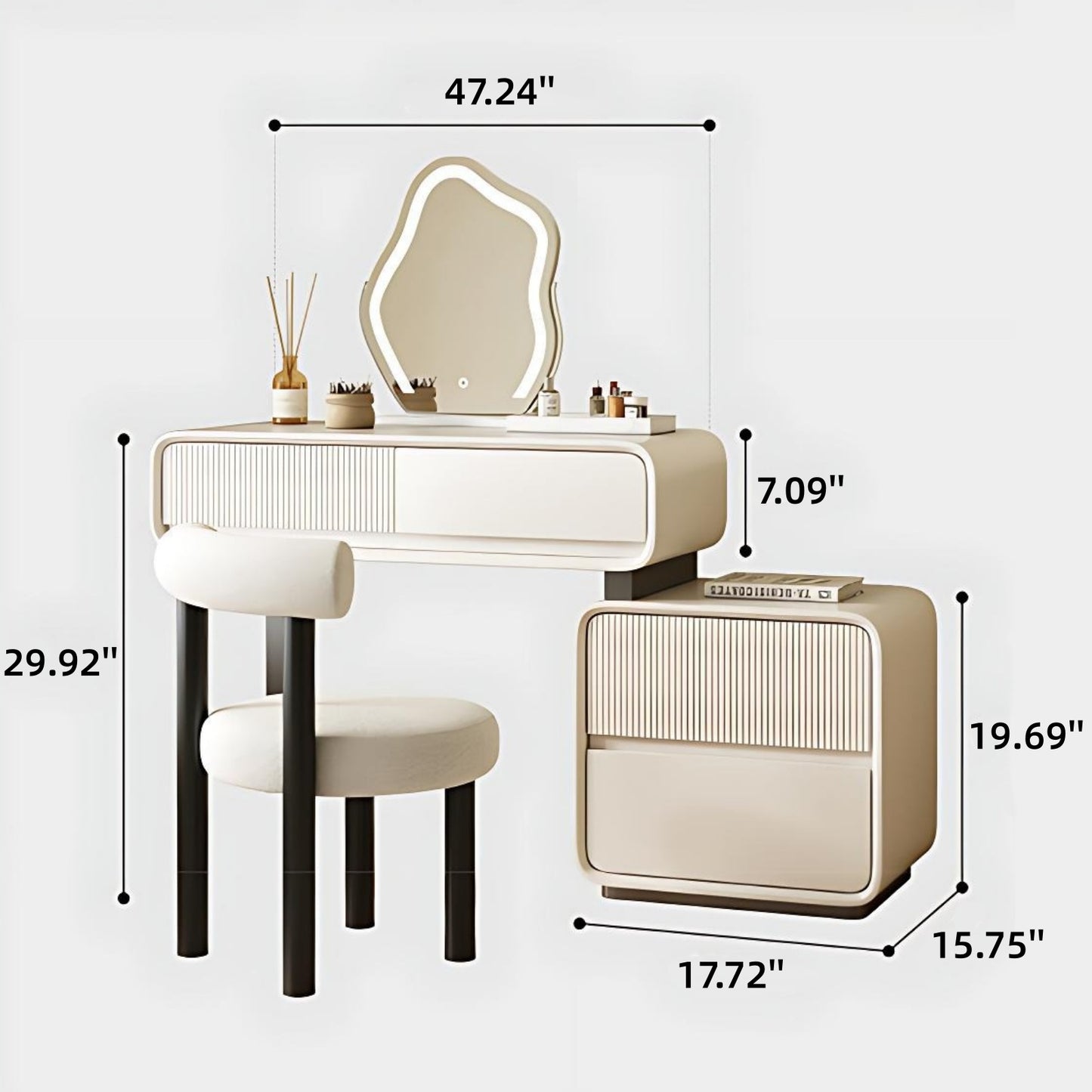 32''-47'' Makeup Vanity with Smart LED Lights Mirror & Stool,Vertical Stripes for Bedroom