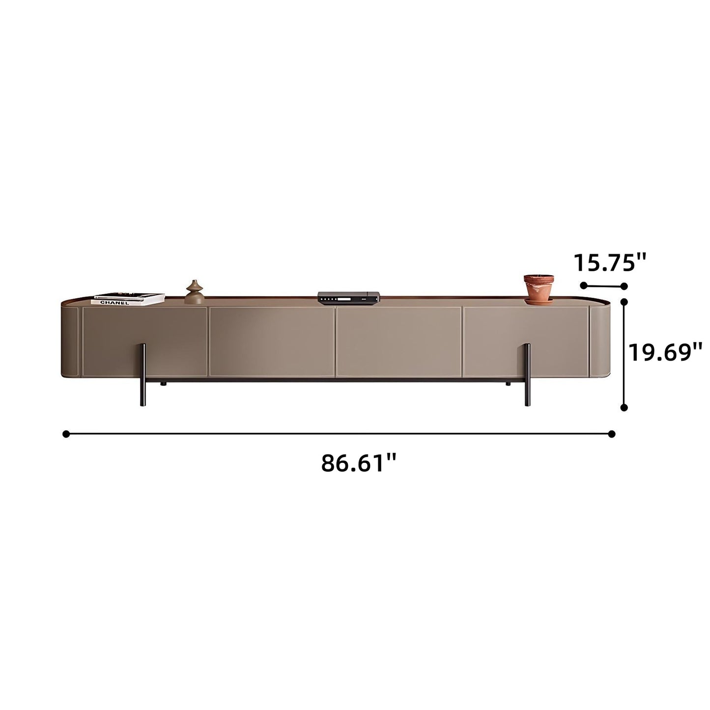 71''-94'' Leather TV Stand with 4 Storage Cabinets,Solid Wood Entertainment Center