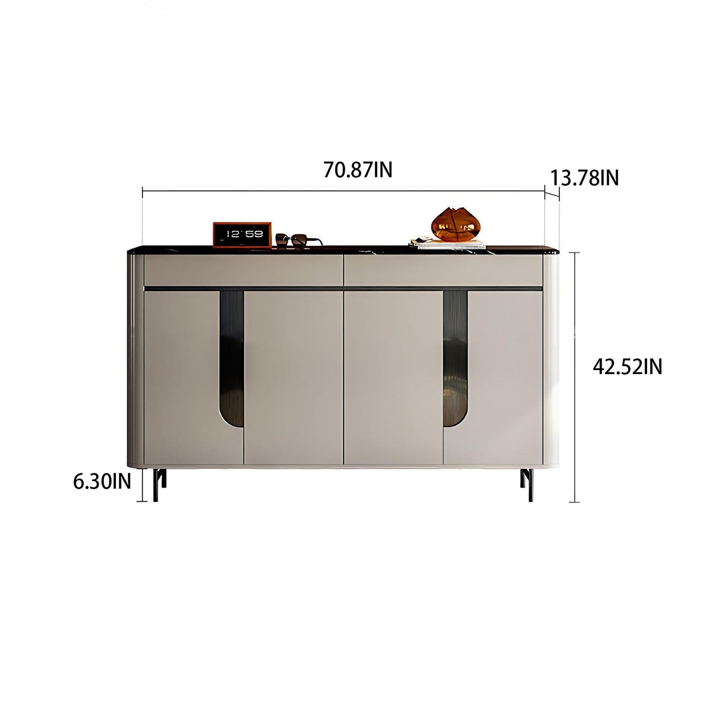 55''-71'' Shoe Cabinet Storage with Marble Countertop,Solid Wood,Baking Paint