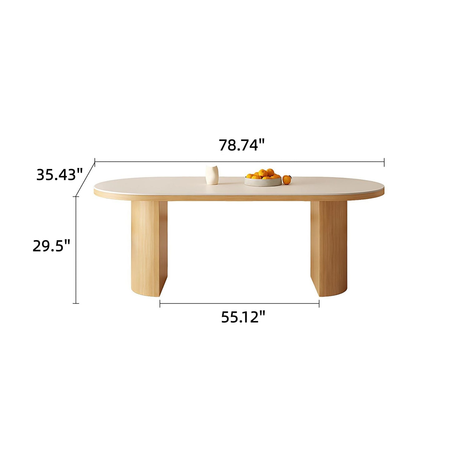55''-79''Oval Dining Table with 4 Chairs & Rock Slab Top,Solid Wood Legs for 6-8 peoples