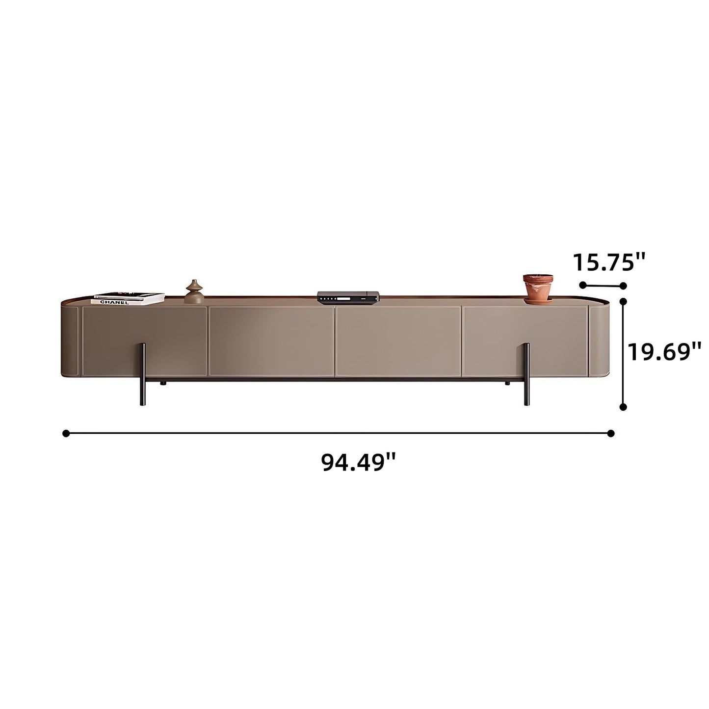 71''-94'' Leather TV Stand with 4 Storage Cabinets,Solid Wood Entertainment Center