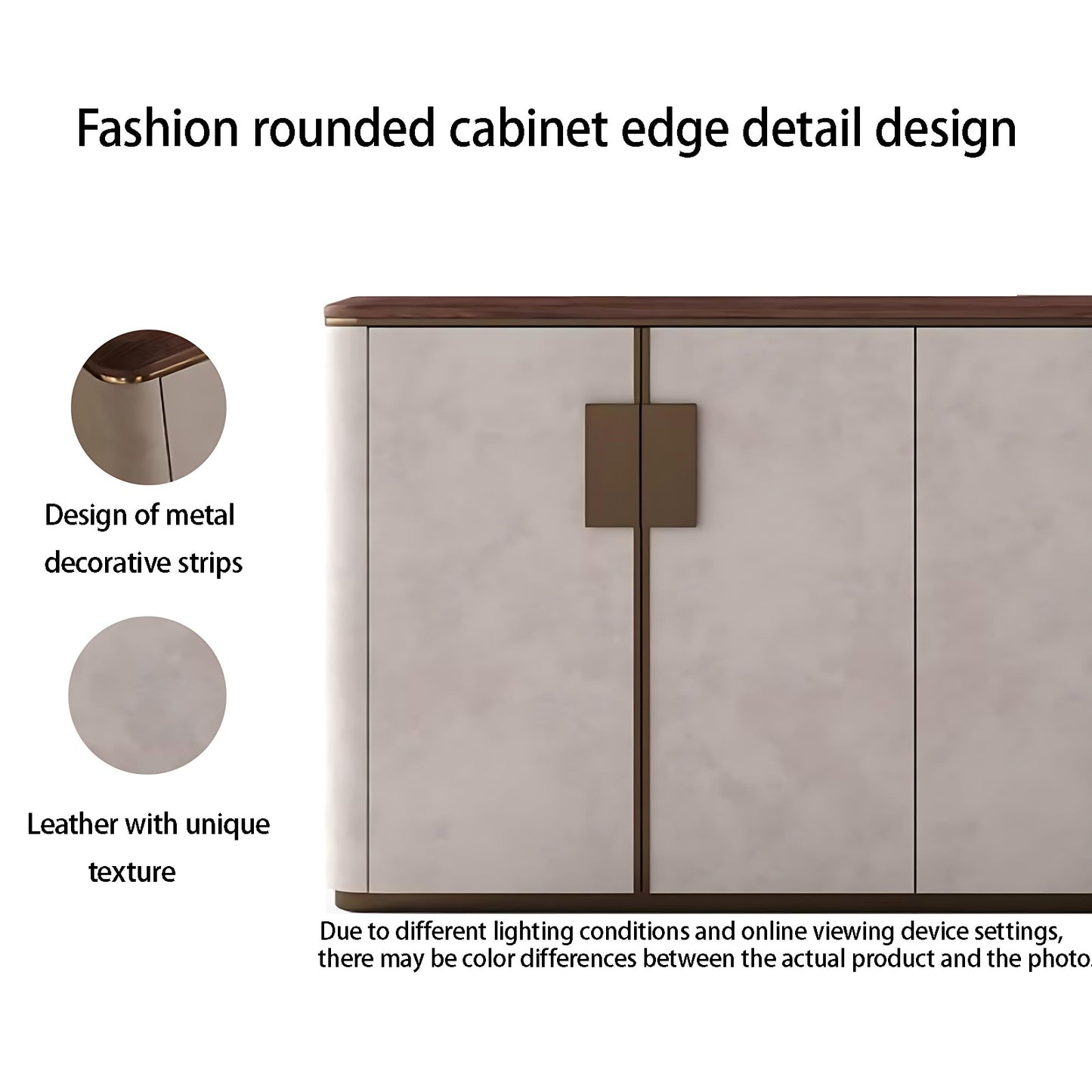 55''-71'' Leather Sideboards with Walnut Veneer Top and Metal Handle