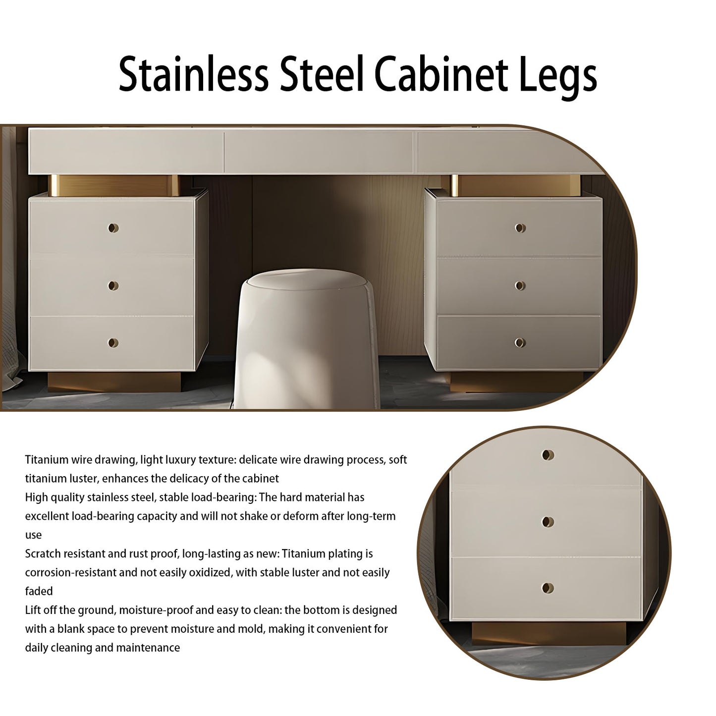 55-71'' Leather Makeup Vanity with 2 Cabinets and Smart LED Mirror & Stool,Rock Slab Top