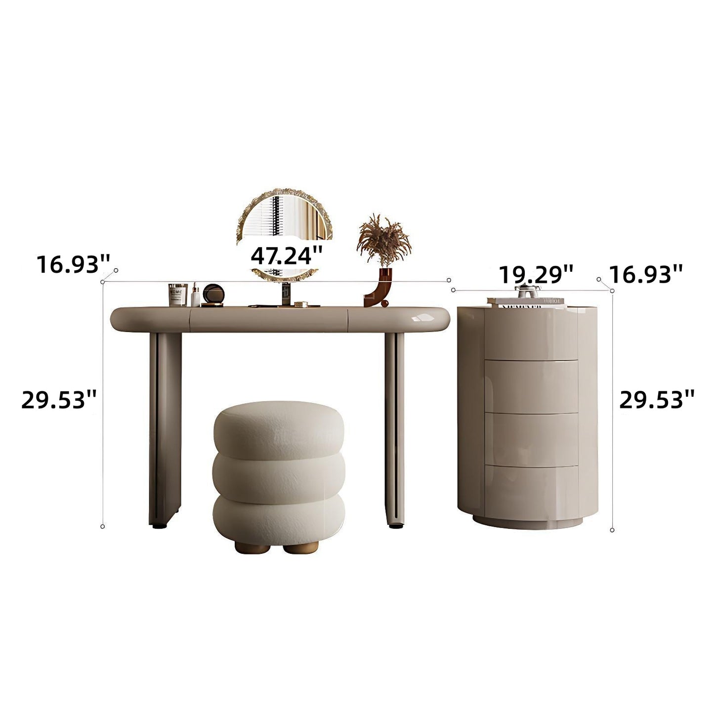 47''Makeup Vanity with Smart LED Mirror and A Round Mobile Cabinet & Stool,Baking Paint